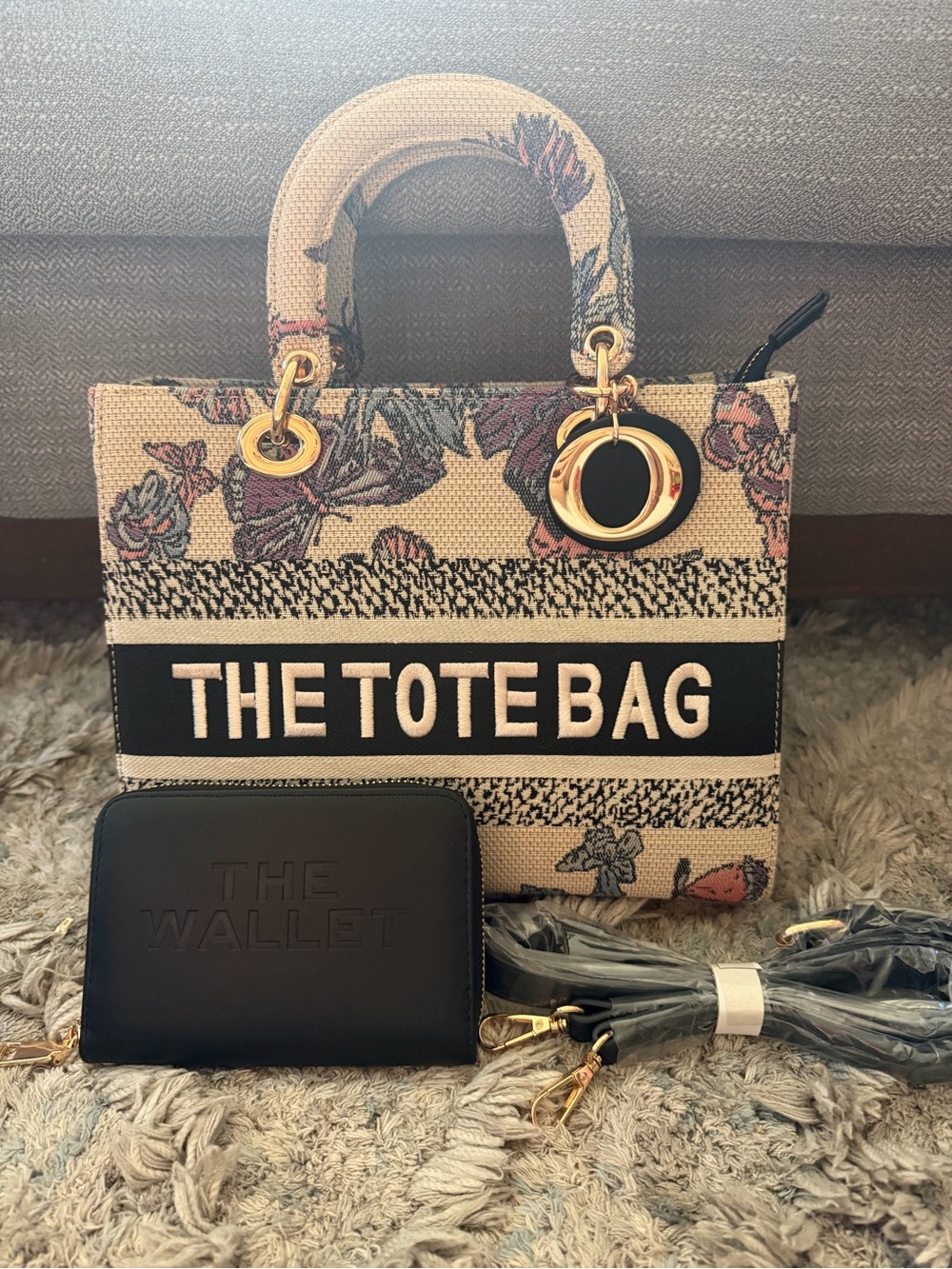 Floral Canvas  Tote & wallet Bag - Beige Pink